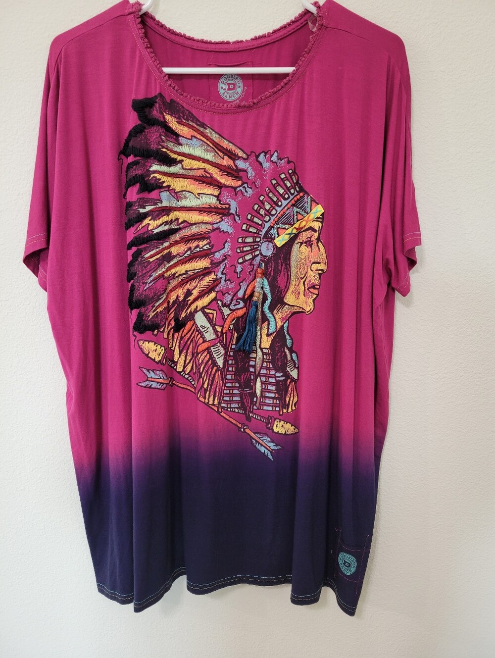 Double D Ranch Cheif Ombre Tee Size L 100% Rayon From Bamboo